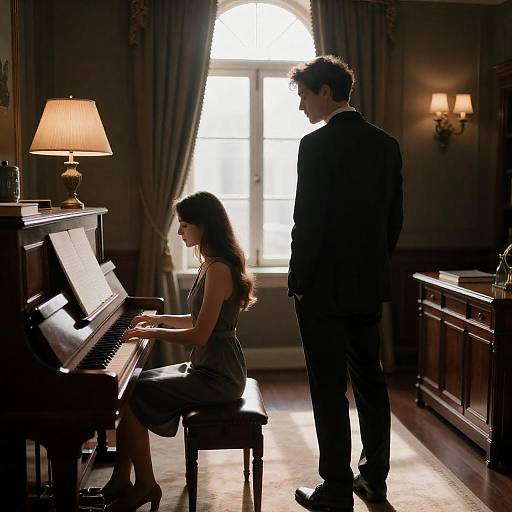 Dimly Lit Elegant Office Piano Scene