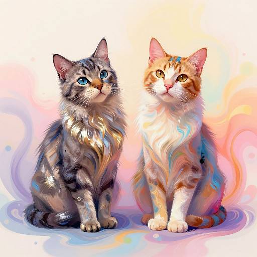 Abstract AI Cats in Vivid Colors