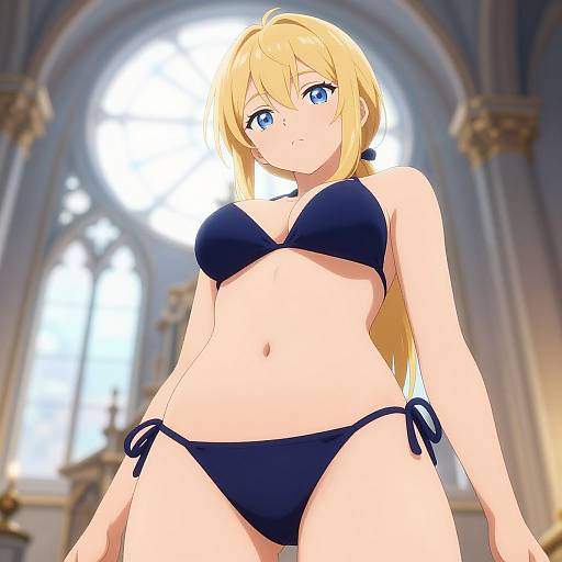 Anime Blonde Woman in Gothic Window