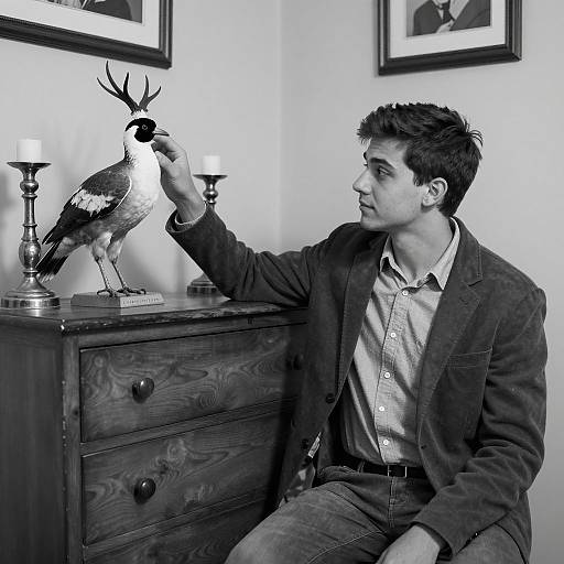 Elegant Young Man with Taxidermy Display