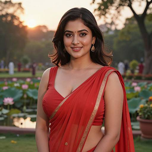 Elegant Indian Woman in Red Saree