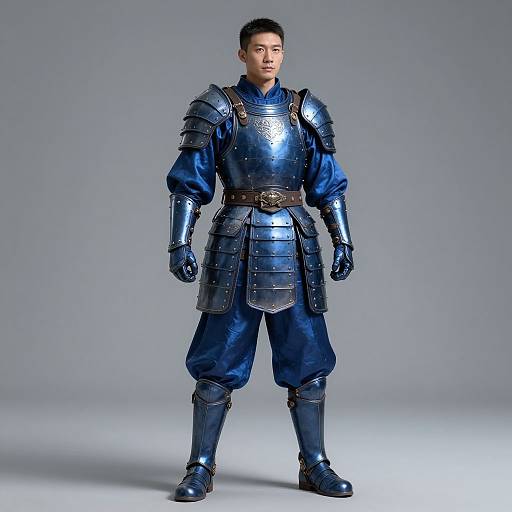 Hyper-Realistic Warrior Armor in Blue Silk