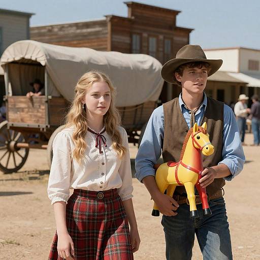 Charming Western Town with Young Couple