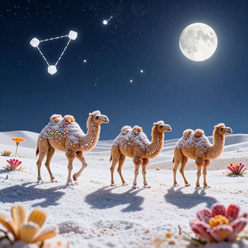 Whimsical Candy-Coated Camels in Sugar Desert