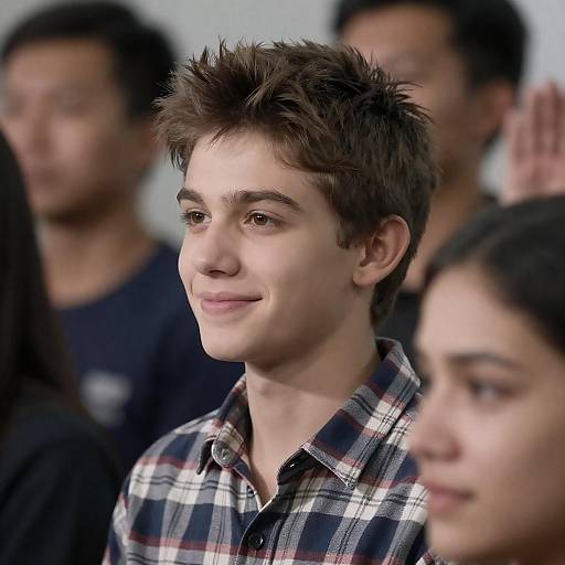 Young Man in Plaid Shirt Smiling