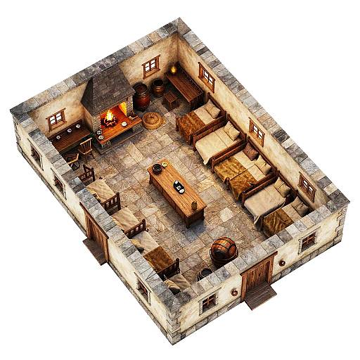 Medieval Inn Bird's-Eye View Layout