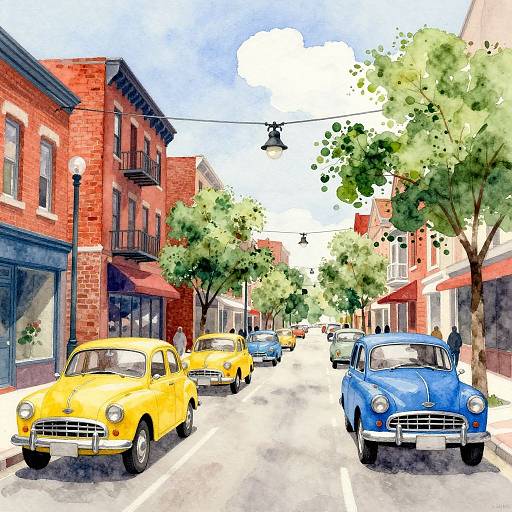 Watercolor Vintage Urban Street Scene