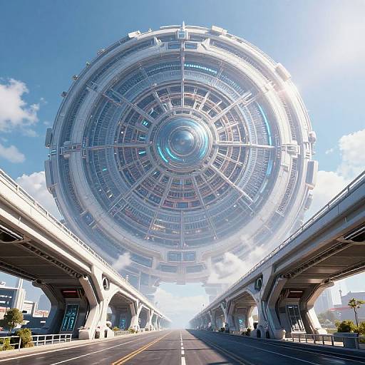 Futuristic Cyclopean Bridge with Gigantic Circular Structure