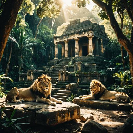 Lions Resting at Ancient Jungle Ruins