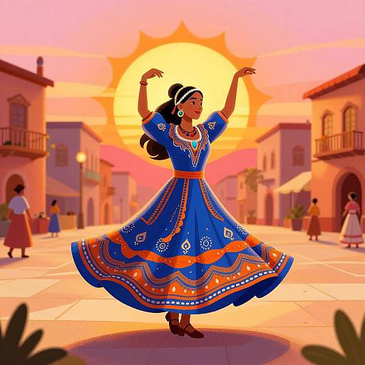 Vibrant Folk Dance at Sunset