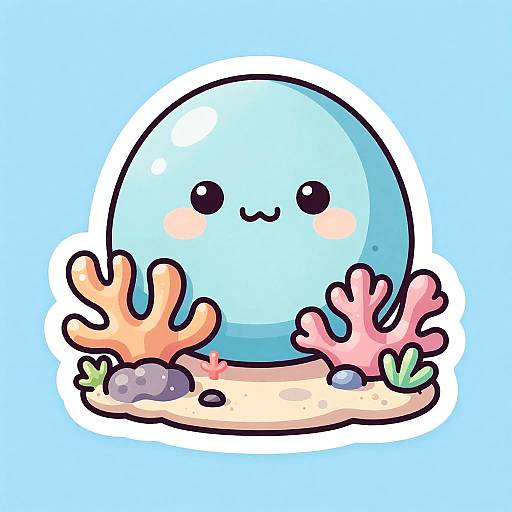 Cute Stone Cartoon Sticker with Coral Reef