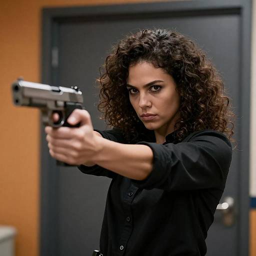 Determined Woman Aiming Handgun
