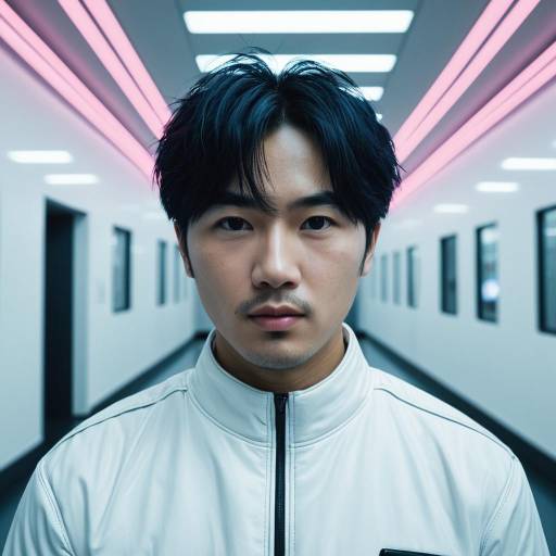 Cyberpunk Portrait of East Asian Man in White Environment Cyberpunk Portrait of East Asian Man in White Environment