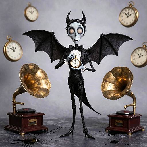 Whimsical Tuxedoed Bat Conductor with Pocket Watch