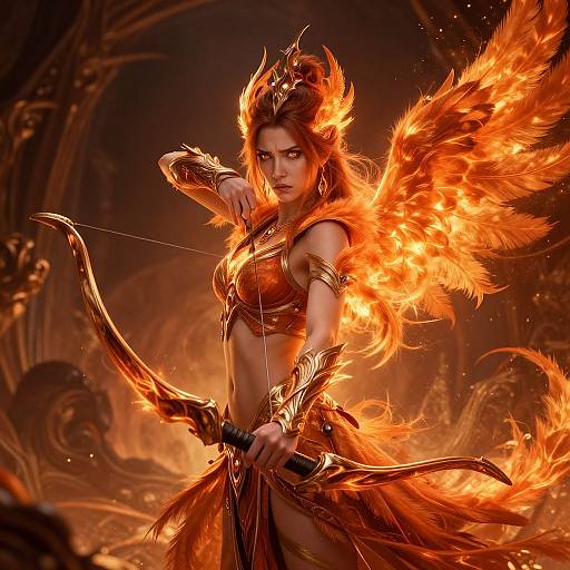 Fiery Phoenix Woman with Celestial Bow