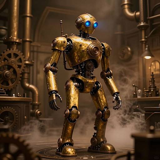 Steampunk Robot in Victorian Factory