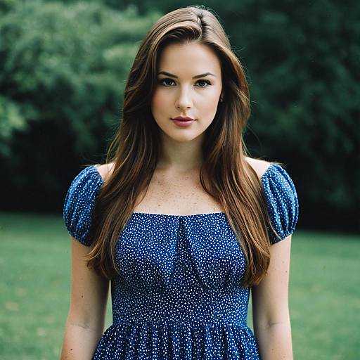 Young Woman in Blue Dress Outdoors