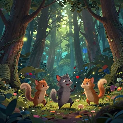 Mischievous Animals in Vibrant Forest