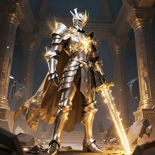 Radiant Paladin in Futuristic Temple