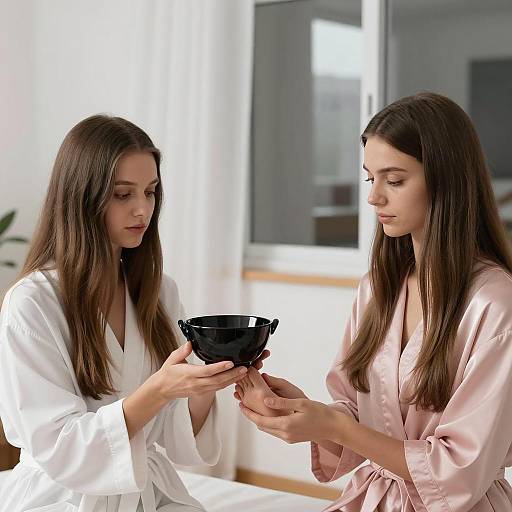 Intimate Scene of Two Women in Robes
