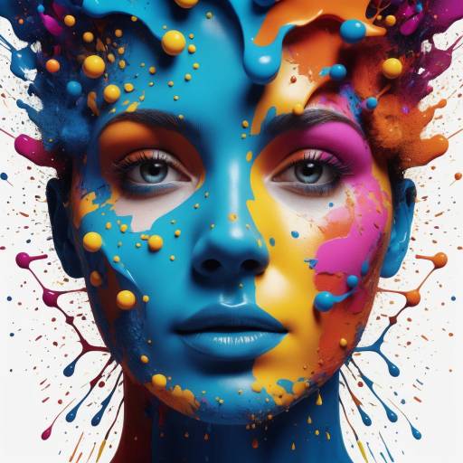 Surreal Colorful Face with Paint Splatters