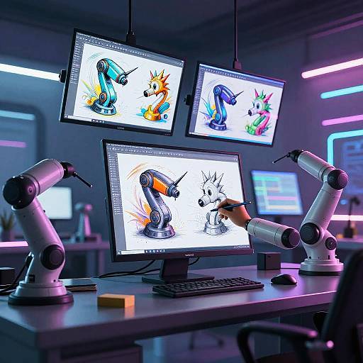 Futuristic AI Artist in Neon Studio