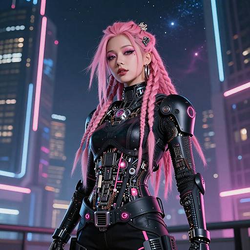 Futuristic Cyberpunk Woman in Neon City