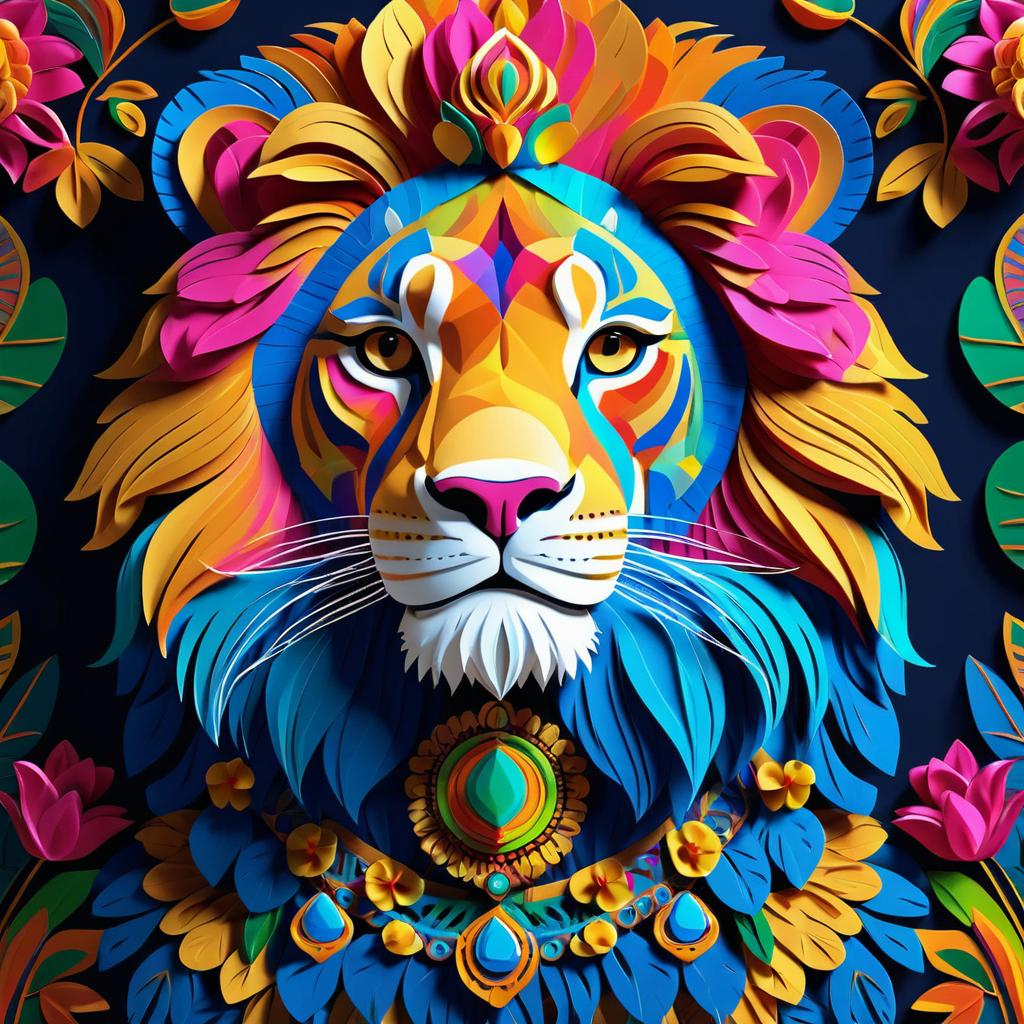 Elegant Lion Portrait Inspired by Frida Kahlo