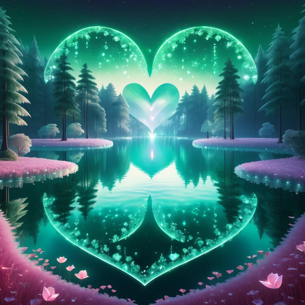 Mystical Heart-Shaped Lake Art