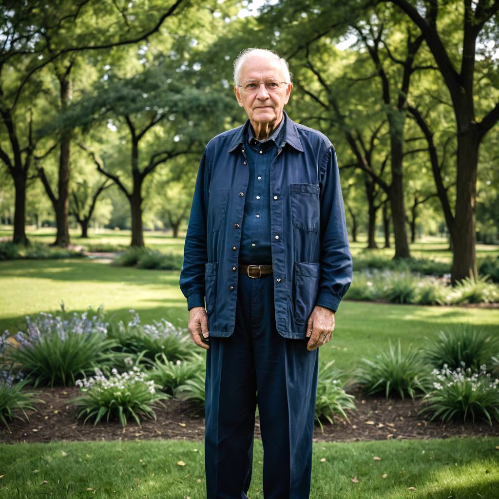 Elderly Man in Navy Blue Prairie Dress