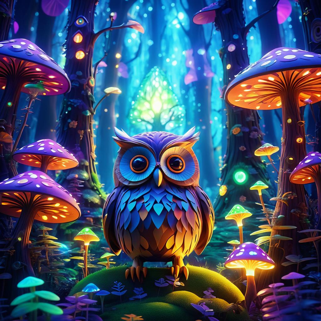 Whimsical Owl's Journey Through Psychedelia