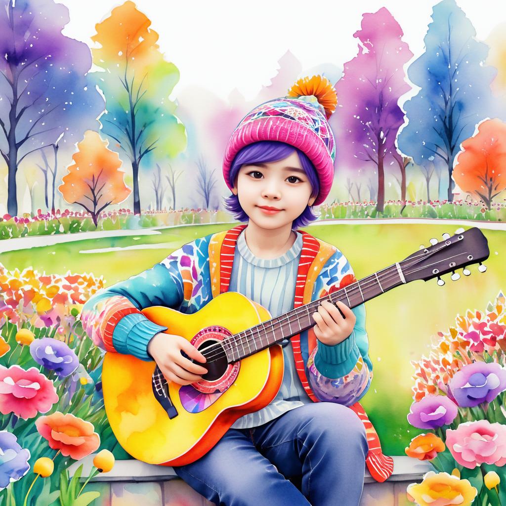 Whimsical Musician in Colorful Park