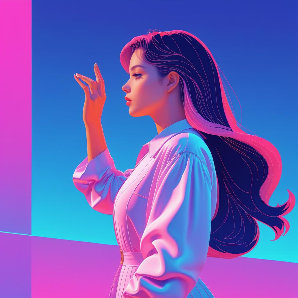 Vaporwave Cel Animation of Elegant Woman