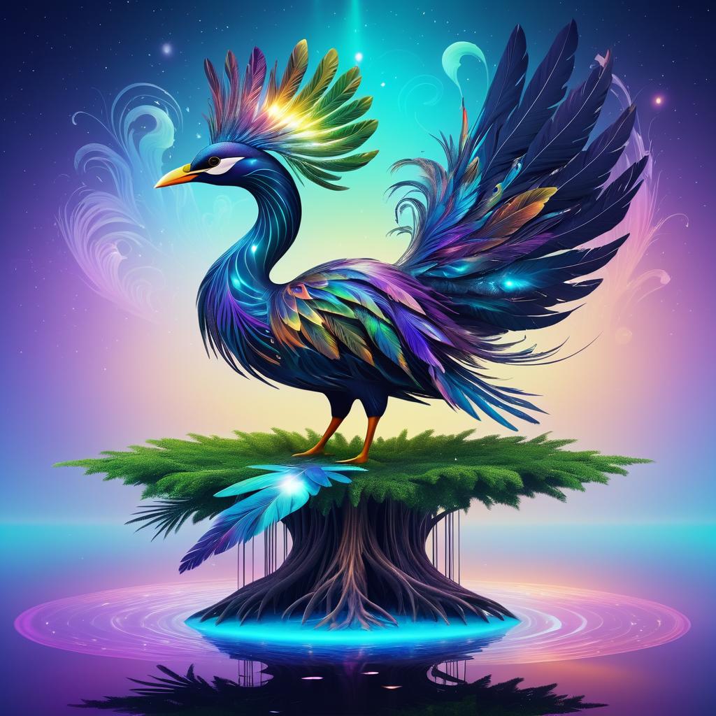 Floating Island with Iridescent Bird