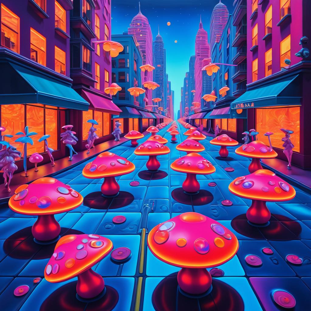 Dancing Mushrooms in a Neon Wonderland