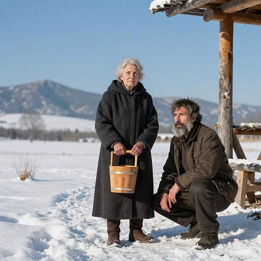 Snowy Landscape with Elderly Figures