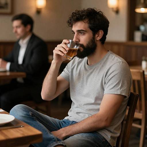 Contemplative Man in Rustic Restaurant