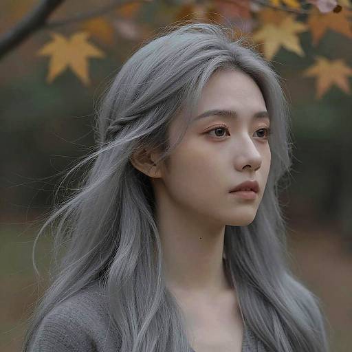 Serene Portrait with Flowing Silver Hair