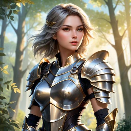 Fantasy Warrior in Sunlit Park Landscape