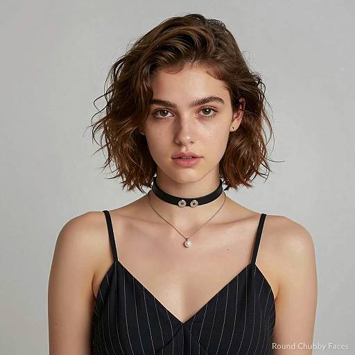 Young Woman in Black V-Neck Top with Choker
