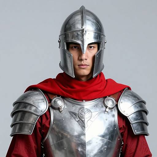 Knight in Silver Armor with Red Scarf
