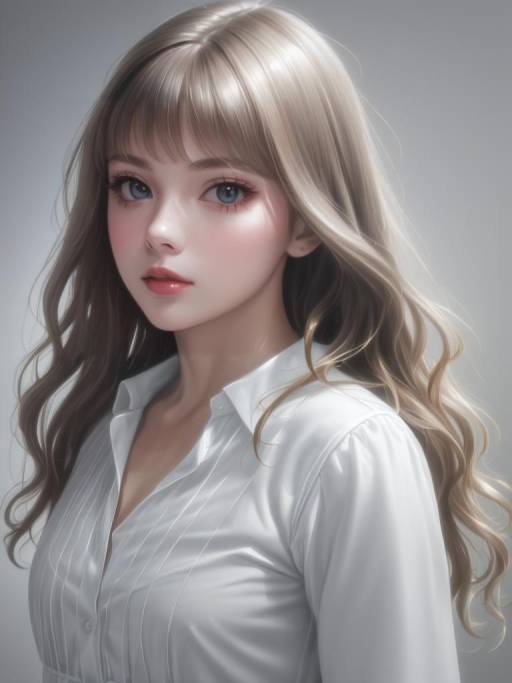 Realistic Portrait of Young Woman with Wavy Hair