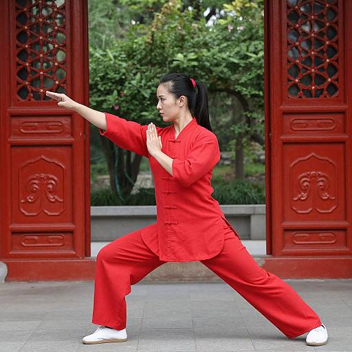 Martial Arts Woman in Red Attire