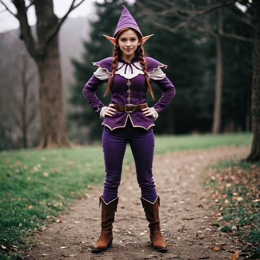 Young Woman in Purple Elf Costume Outdoors