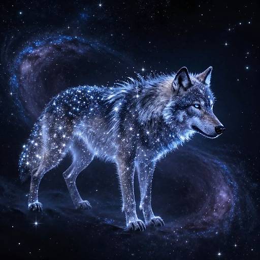 Celestial Wolf Emerging from Cosmic Void