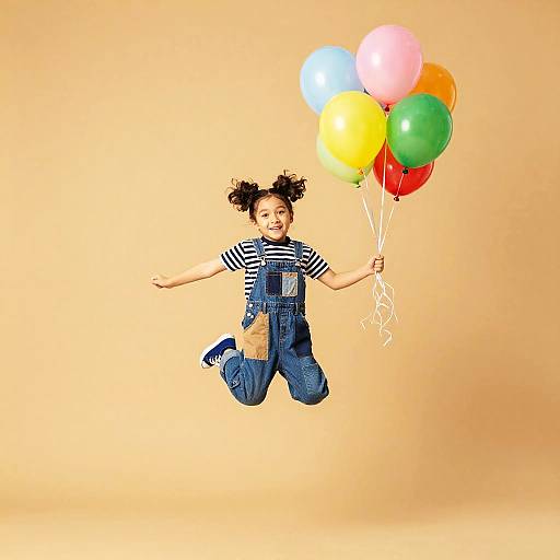 Joyful Child Jumping with Balloons