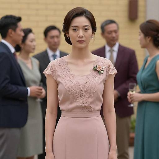 Elegant Woman Amidst Group Conversation