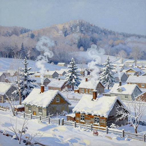 Snowy Village in Early Morning Light