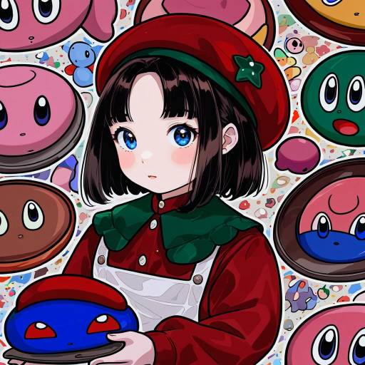 Illustration of Adeleine, kirby (series) in the style of Tokio (okt0w0)