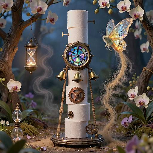 Spiral Toilet-Paper Clocktower Automaton at Twilight
